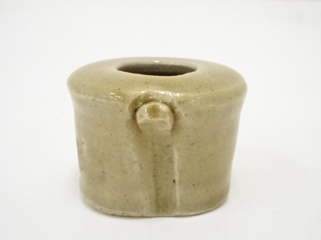 JAPANESE TEA CEREMONY / FUTA OKI(LID REST) / YELLOW-SETO WARE / BAMBOO SHAPE